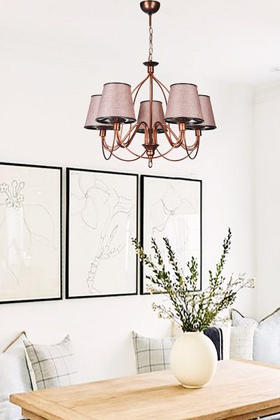 VENON Güven Avize Oyra 5-Piece Lampshade Dried Rose Black Copper Patina (53856) E-27 Chandelier