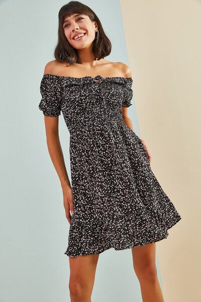 Bianco Lucci Dámské šaty s malým květinovým vzorem na elastické lano