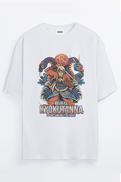 Grove Fashion تي شيرت كيوكوتانا الياباني مطبوع عليه صياد التنين للجنسين مقاس كبير