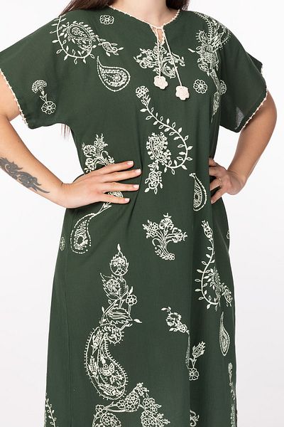 Kardelen Butik Ümraniye Short Sleeve Khaki Green Şilebezi Dress