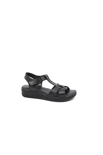 Zerhan G1015 Ženske crne cipele sa čičkom Mekan đon Comfort Sandale
