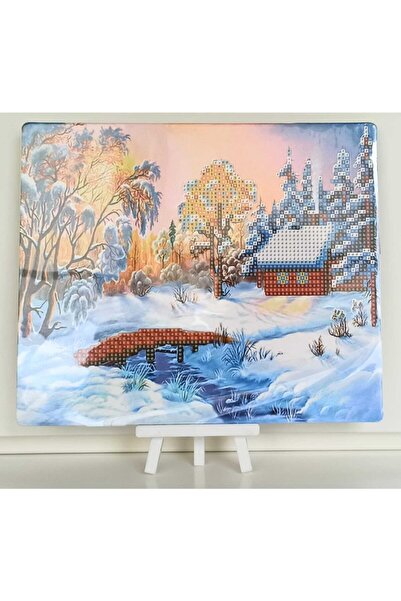 MENTAŞ Boncuklu Taşlı Mozaik Elmas Goblen Pano Tablo Resim Puzzle Dıamond Paıntıng 21x25-kış Manzara Modeli