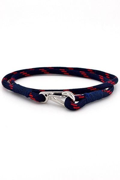 Solfera Navy Blue Red Paracord Metal Hook Wrap Men's Bracelet M011b