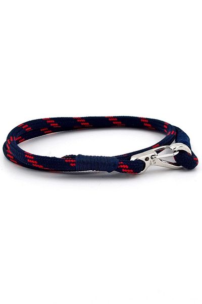 Solfera Navy Blue Red Paracord Metal Hook Wrap Men's Bracelet M011b