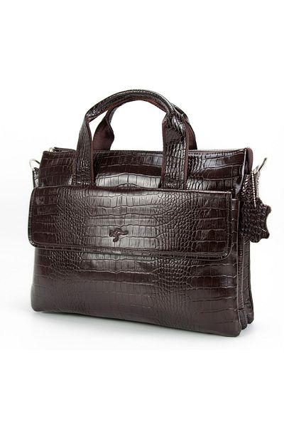KANGAROO KINGDOM Men's Laptop & Briefcase Genuine Cowhide Crocodile Dark Brown 7659-ck
