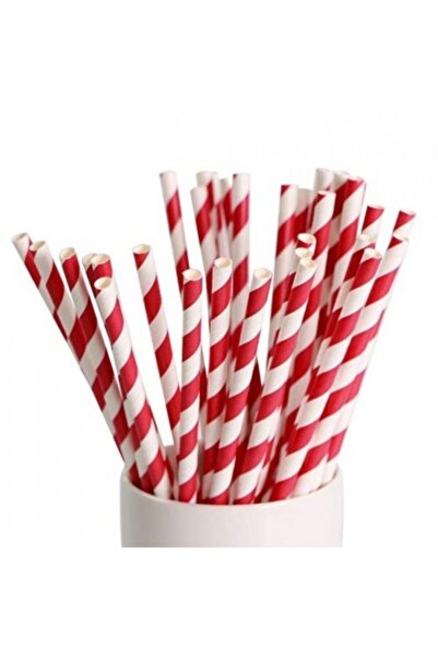 Genel Markalar Kırmızı Beyaz Çizgili Karton Pipet 19,5x0,6 Cm