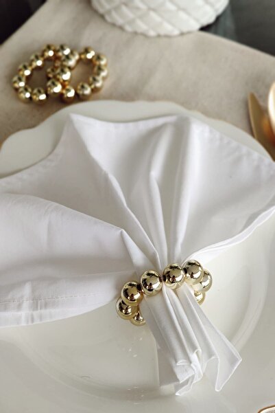 Emtory Home 6'lı Parlak Gold Boncuklu Peçete Yüzüğü - Peçete Halkası