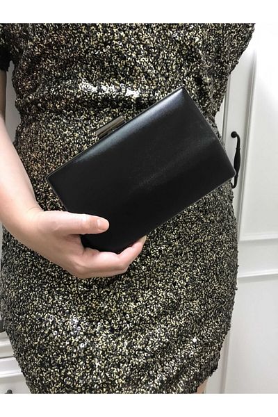 womenacs Pochetă portofoliu pentru rochie de seară din material negru pentru femei
