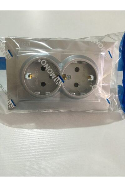 MONO ELECTRIC مقبس مزدوج غائر باللون الفضي
