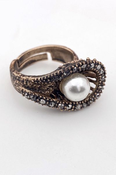 Esra Pamir Marcasite Jewelled Pearl Ring