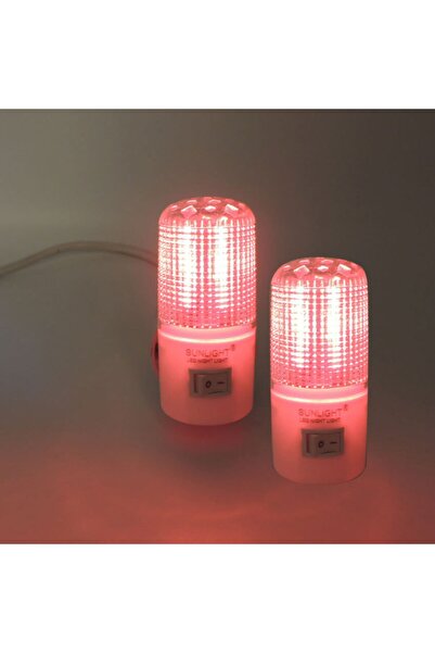 Sunlight Kısa Led Gece Lambası 0,5w Tasarruflu Işıklı Fişli Düğmeli 2'li Kırmızı