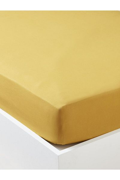 makiteks طقم ملاءة مطاطية ذات حافة عالية 100x200 من القطن بنسبة 100% باللون الأصفر الخردل