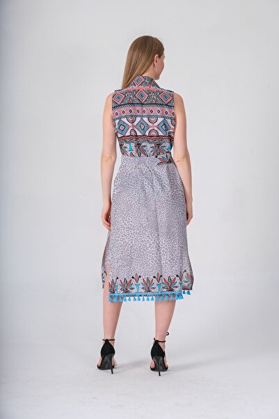 İna Vowel Fabric Cotton Tassel Detailed Long Vest Pareo And Beach Dress