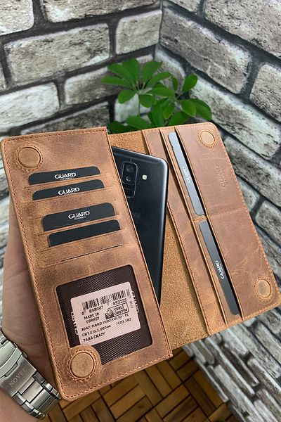 GUARD Leather Men's/Women's Portfolio Wallet with Phone Port - Tan