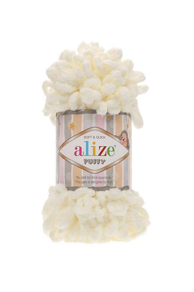 Başak Yün İplik Alize Puffy Cream Πλεκτό Τέχνη χωρίς χρήση κρεμαστών και βελονάκι - Νο 62