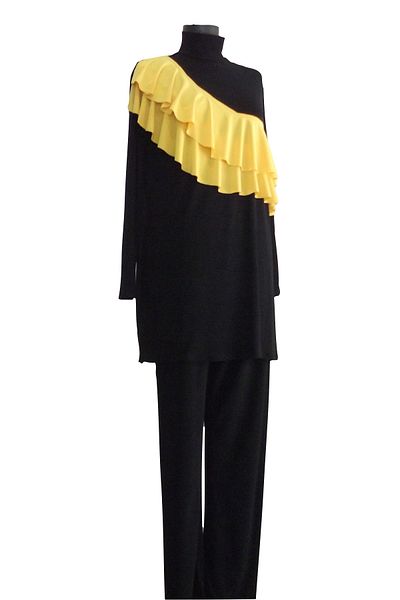 eflin Women's Clothing Large Size Yellow Cross Valon Full Covered Hijab Swimsuit Black Bonnet Included