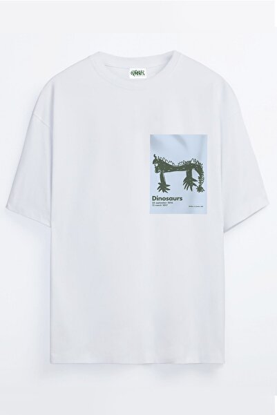 Grove Fashion Aesthetic Drawing Cartoon Dinosaur Printed Unisex Oversize T-shirt