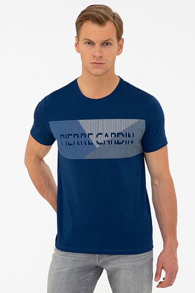 Pierre Cardin Μπλουζάκι με λαιμόκοψη σε μπλε λεπτή εφαρμογή
