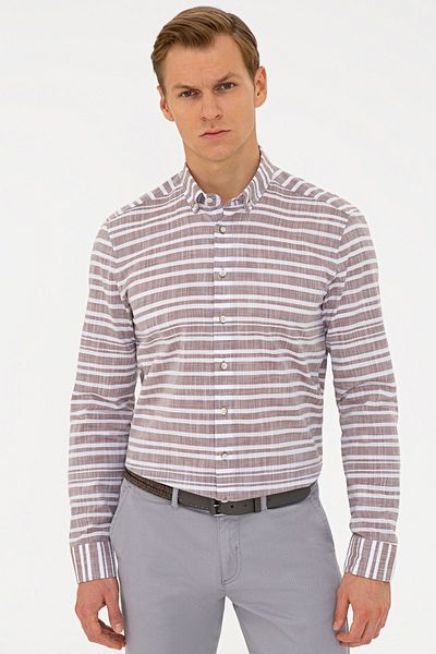 Pierre Cardin Καφέ Slim Fit πουκάμισο
