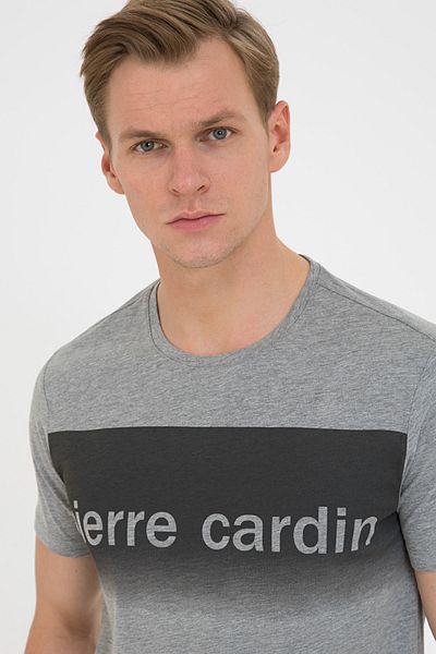 Pierre Cardin Μπλουζάκι με λαιμόκοψη σε γκρι Melange Slim Fit Crew