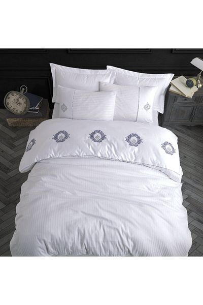 Hobby Elegant Olimpos White - Set cuvertură de pilota din satin brodat dublu
