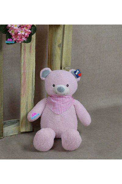 hediyecik Pink Plush Teddy Bear - with Scarf and Cute, My Sleeping Friend, 35 cm