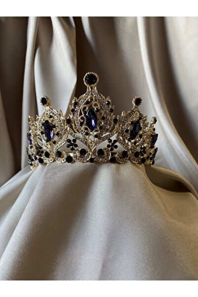 Hedef Bijuteri Özel Tasarım Mor Kristal Taşlı Kraliçe Model Gelin Saç Tacı