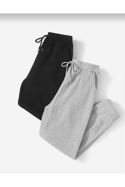 THE WHITE Διπλό Jogger Φούτερ ΜΑΥΡΟ ΚΑΙ ΓΚΡΙ Ψηλόμεσο από καουτσούκ