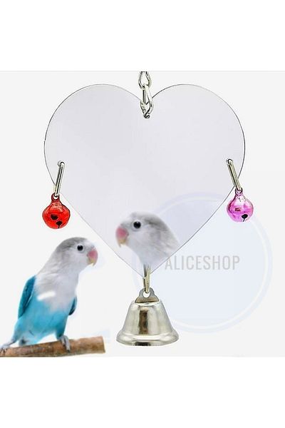 Alice Double Sided Heart Shaped Acrylic Cage Mirror - For Parrots With Bells