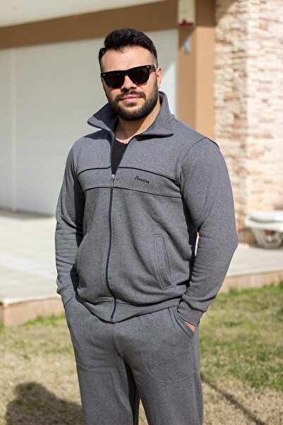 Azıcık Akıllı Γκρι όρθιο γιακά κέντημα Λεπτομερές άνετο σετ ανδρικής φόρμας με φερμουάρ 21eestbbkt