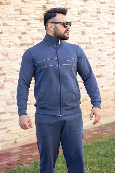 Azıcık Akıllı Σετ ανδρικής φόρμας με φερμουάρ Indigo Stand-up Collar Κέντημα με λεπτομέρεια άνετη εφαρμογή 21eestbbkt