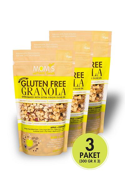 Mom's Natural Foods 3-Piece Gluten-Free Apple & Cinnamon Granola 300 G