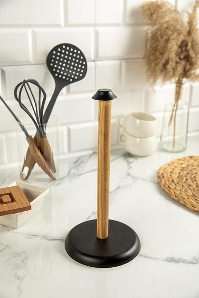Doreline Wooden Paper Towel Holder Upright Towel Napkin Holder Standard and Large Size Roll Compatible