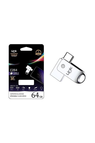 Linktech ذاكرة USB Link Tech C264 Premium - 64 جيجابايت من النوع C مزدوجة 30 ميجابايت/ثانية
