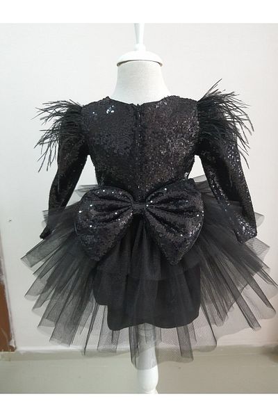 Kidstore Fusta pentru fete Rochie cu mânecă lungă cu pene