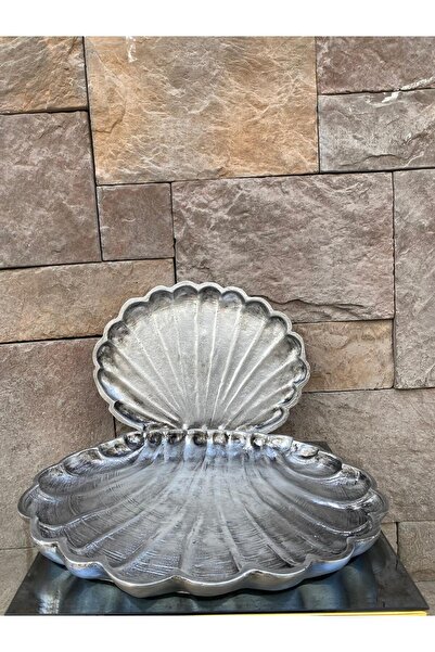 Peramari Dekoratif Polyester İkili İstiridye Tepsi Sunumluk Gümüş