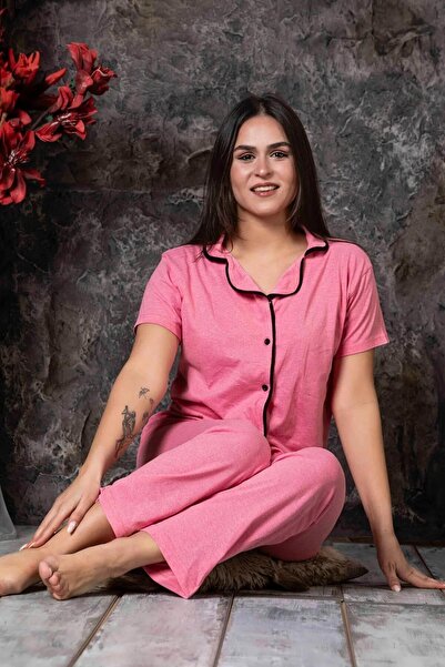 CALİA Shirt Collar Short Sleeve Pajama Set - Buttoned Front