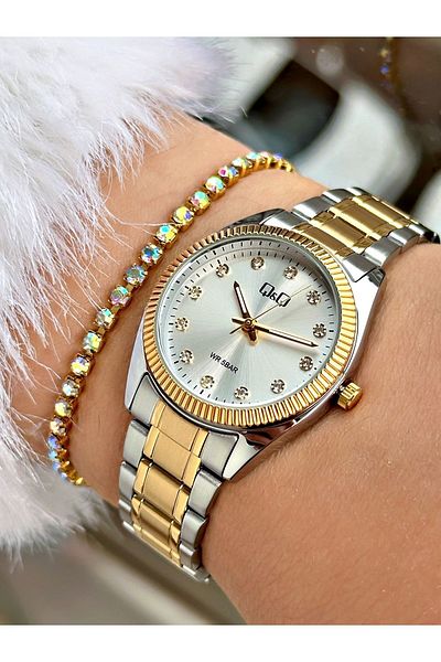 Q&Q Qz69j197es Women's Wristwatch with Silver Dial Stone, Bracelet Gift
