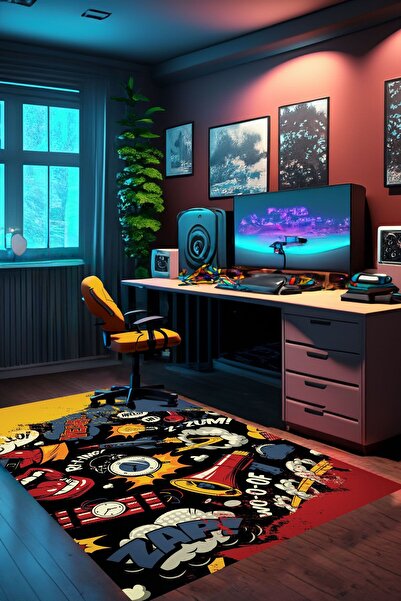 VolgsHome Dijital Baskı Yıkanabilir Kaymaz Taban Dekoratif Salon Mutfak Halıs...