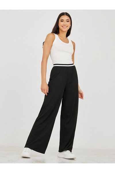 Styli Contrast Waistband Wide Leg Trouser