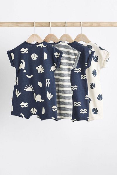 Next Baby Dark Blue Dinosaur Patterned 100% Cotton 3-Piece Romper Set