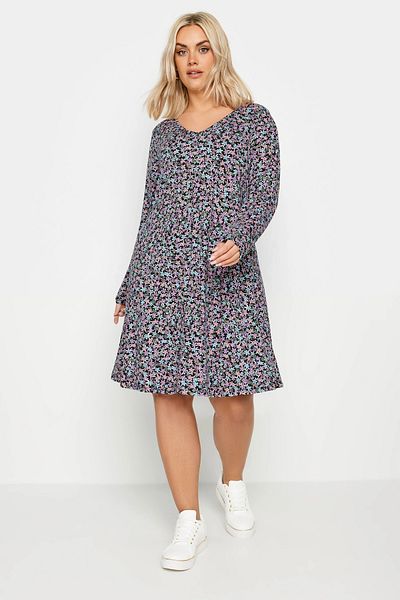 Stil Diva Plus Size V-neck Long Sleeve Patterned Midi Dress137784
