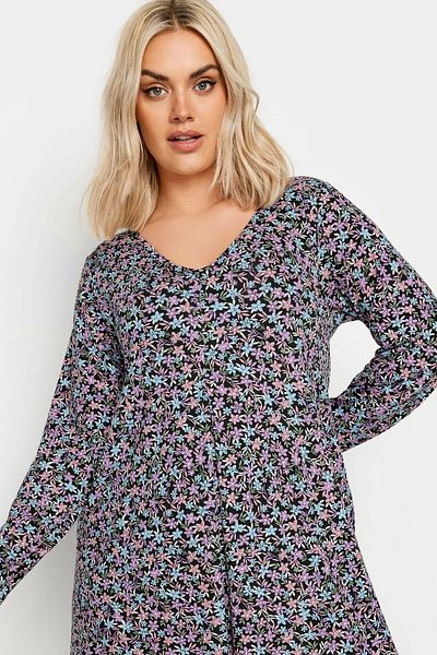 Stil Diva Plus Size V-neck Long Sleeve Patterned Midi Dress137784