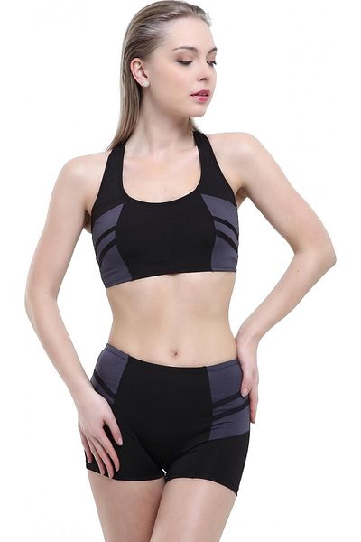 Argisa Women's Black Modeled Striped Badili Shorts Bikini Set