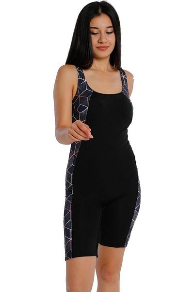 Argisa Striped Patterned Swimsuit with Long Shorts 6529 Black