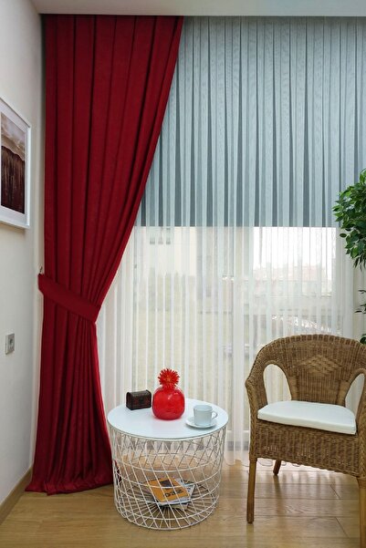 Evdepo Home Crown Red Solid Color Pleated Soft Background Curtain, 1/2 Sparse Pleat, Single Wing