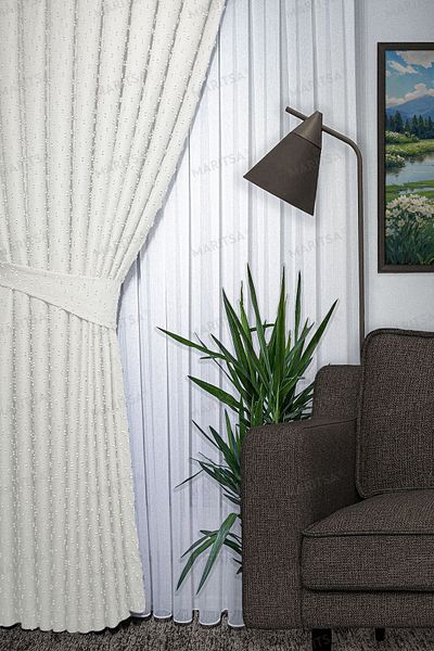 MARİTSA Linen Series Background Curtain - Gramaged Pompom Pattern, Cream Color, Single Wing (1x3)