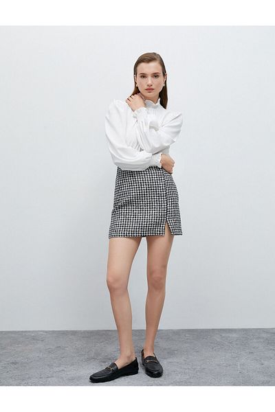 Koton Fustă mini Houndstooth Model Slit Detaliat