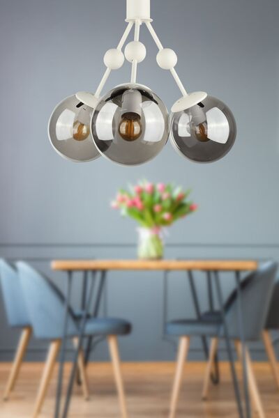 Begüsa Delf 3.lü Avize Beyaz Füme Cam