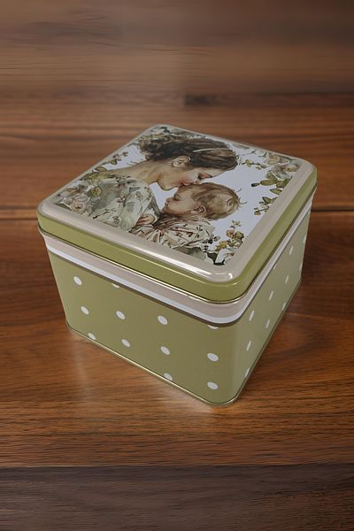 EVLE Mom Patterned My Dear Square Metal Storage Container - 15.8 x 15.8 x 8.7 cm, 2.2 lt